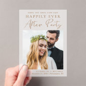 シックな写真金ゴールドウェディングレセプション日付を保存 アクリル招待状 (インサイチュ (ポータブル))