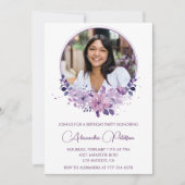 シックな写真24th誕生日の招待フローラ紫 招待状 (正面)