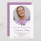 シックな写真64th誕生日の招待フローラ紫 招待状 (正面/裏面)