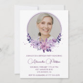 シックな写真81st誕生日の招待フローラ紫 招待状 (正面)