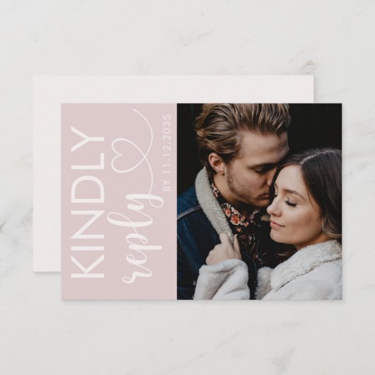 シックな写真&赤面ピンクウェディングRSVPカード 出欠カード (正面/裏面)