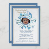 シックな冬の宗教的な写真招待状ブルー 招待状 (正面/裏面)