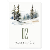 シックな冬の松の木の雪の風景結婚の テーブルナンバー (正面)