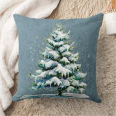 シックな冬の水の色の雪のスプルースの木モノグラム クッション (ブランケット)