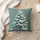 シックな冬の水の色の雪のスプルースの木モノグラム クッション (ブランケット)