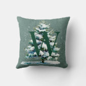 シックな冬の水の色の雪のスプルースの木モノグラム クッション (裏面)