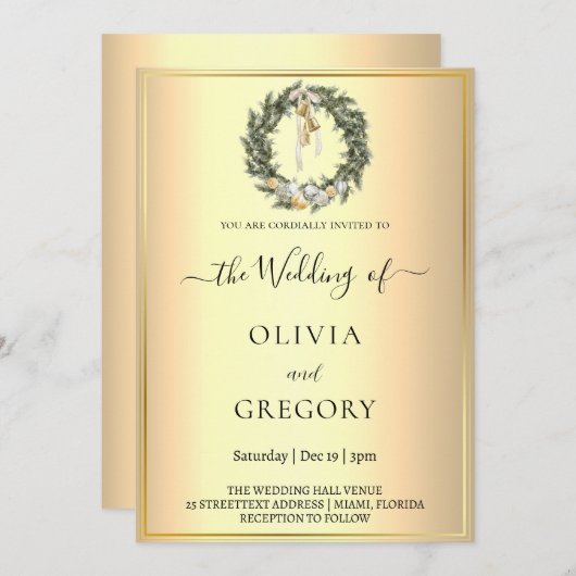 シックな冬の結婚式 招待状 (正面/裏面)