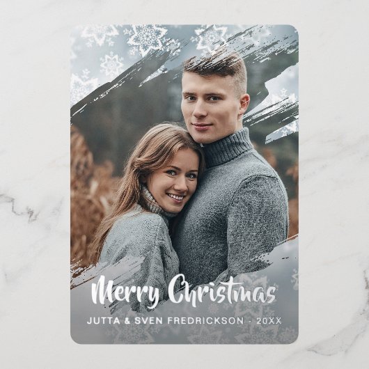 シックな冬ワンダーランド雪のパターンシルバー金ゴールド 箔シーズンカード (正面)