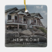 シックな初めてのクリスマスが新しいホームフォトオーバーレイに セラミックオーナメント (正面)