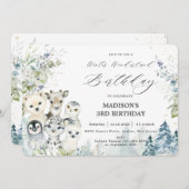 シックな北極動物冬ワンダーランド誕生日 招待状 (正面/裏面)