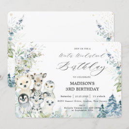 シックな北極動物冬ワンダーランド誕生日 招待状