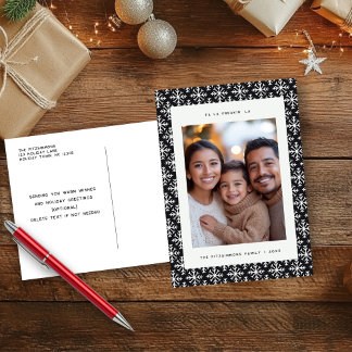 シックな北欧の黒と白のスノーフレーク葉書 シーズンポストカード