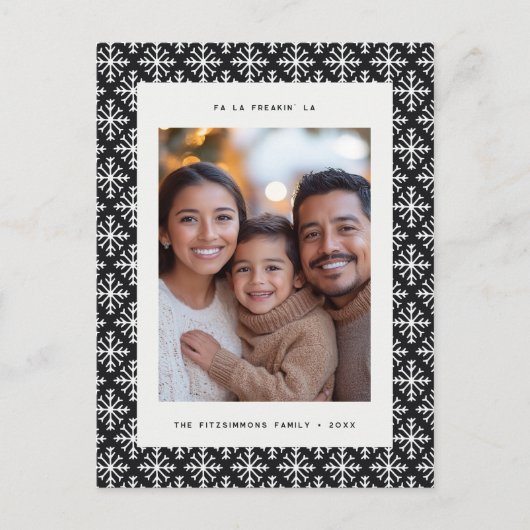 シックな北欧の黒と白のスノーフレーク葉書 シーズンポストカード (正面)