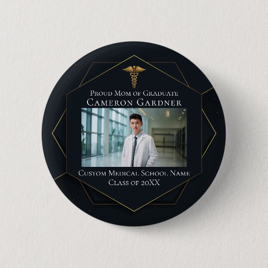 シックな医学校写真卒業親 缶バッジ (正面)