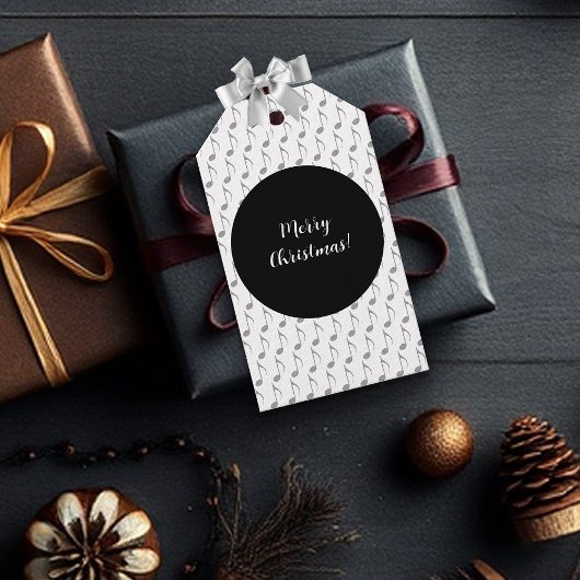 シックな千鳥格子の音符メリークリスマス ギフトタグ