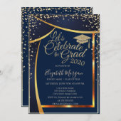 シックな卒業キャップダイアモンズネイビーブルー卒業 招待状 (正面/裏面)