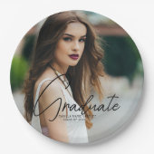シックな卒業フォトブラックスクリプトオーバーレイパーティー ペーパープレート (正面)
