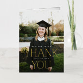 シックな卒業写真ゴールドフォイルサンキューカード 箔シーズンカード (正面)