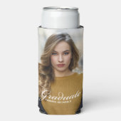 シックな卒業写真ホワイトスクリプトオーバーレイパーティー スリム缶クーラー (Seltzer正面)