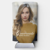 シックな卒業写真ホワイトスクリプトオーバーレイパーティー スリム缶クーラー (裏面)