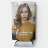 シックな卒業写真ホワイトスクリプトオーバーレイパーティー スリム缶クーラー (正面)