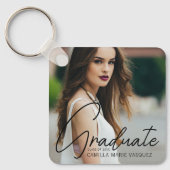 シックな卒業写真手書きスクリプトオーバーレイ キーホルダー (正面)