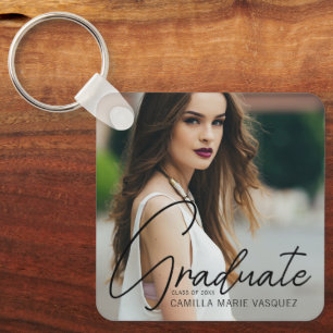 シックな卒業写真手書きスクリプトオーバーレイ キーホルダー