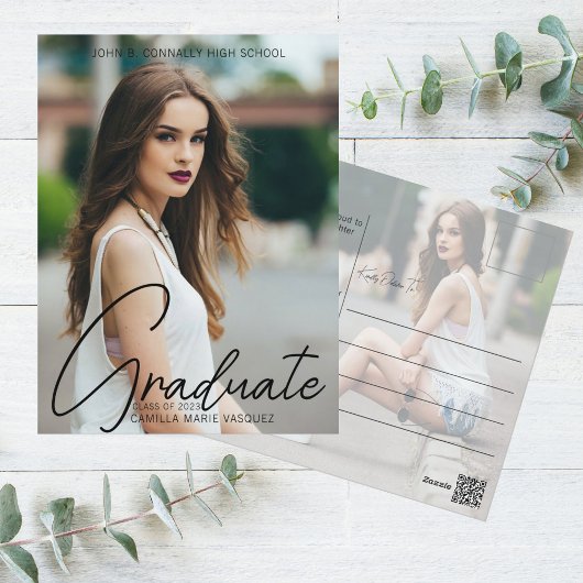 シックな卒業写真手書きスクリプトオーバーレイ ポストカード