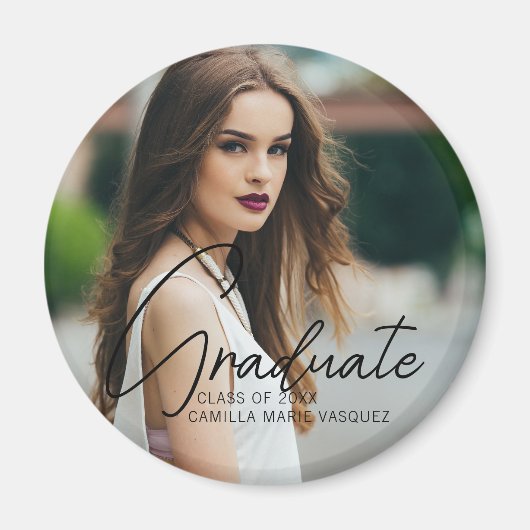 シックな卒業写真手書きスクリプトオーバーレイ マグネット (正面)