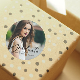 シックな卒業写真手書きスクリプトオーバーレイ ラウンドシール