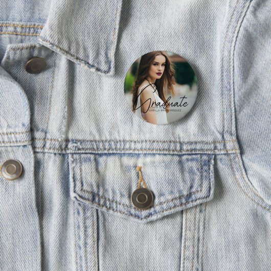 シックな卒業写真手書きスクリプトオーバーレイ 缶バッジ (インサイチュ)