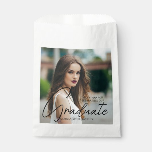 シックな卒業写真手書きスクリプトパーティー フェイバーバッグ (正面)