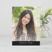 シックな卒業写真 モダンな写真の輪郭に重ねる ブラック 招待状 (スタンド正面)