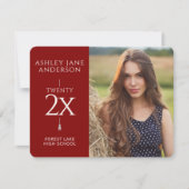 シックな卒業式クリムゾンレッド写真の発表 ノートカード (正面)