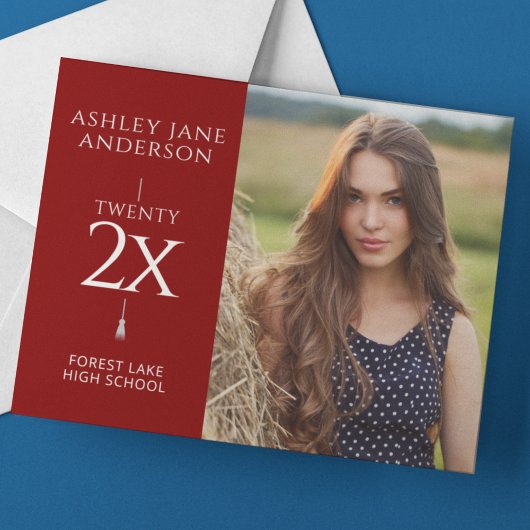 シックな卒業式クリムゾンレッド写真の発表 ノートカード