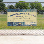 シックな卒業式ブルーマーブルスワール金ゴールドグリッターバン 横断幕 (インサイチュ)