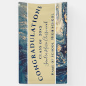 シックな卒業式ブルーマーブルスワール金ゴールドグリッターバン 横断幕 (縦)