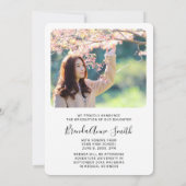 シックな卒業式2フォトブラックキャップスクリプトを白に 案内状 (裏面)