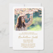 シックな卒業式2フォト金ゴールドキャップスクリプトを白に 案内状 (裏面)