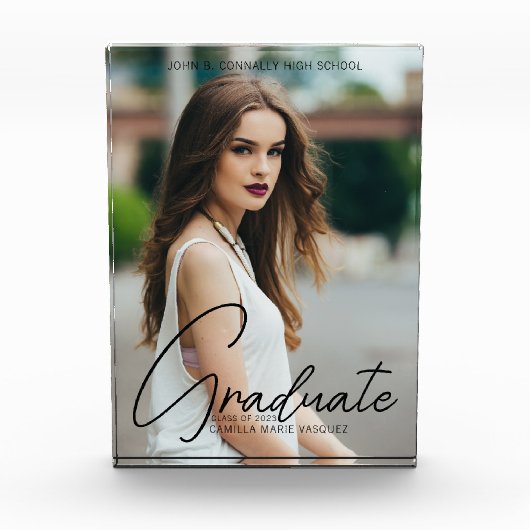 シックな卒業手書きブラックスクリプトオーバーレイ フォトブロック (正面)