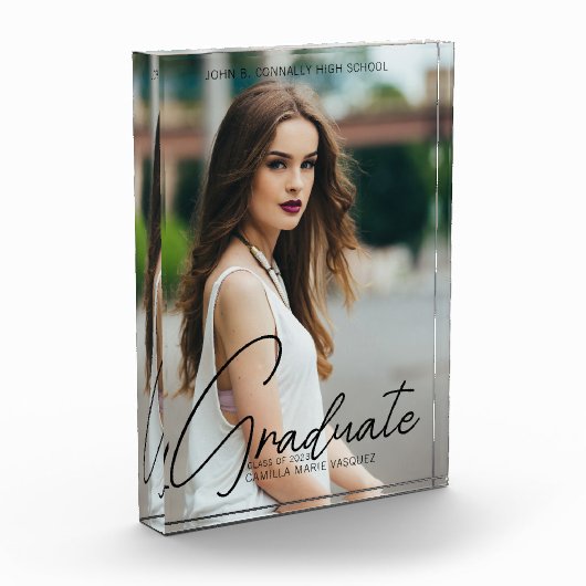 シックな卒業手書きブラックスクリプトオーバーレイ フォトブロック (左)