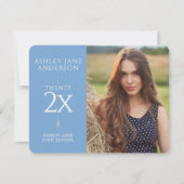 シックな卒業淡い色のブルー写真の発表 ノートカード (正面)