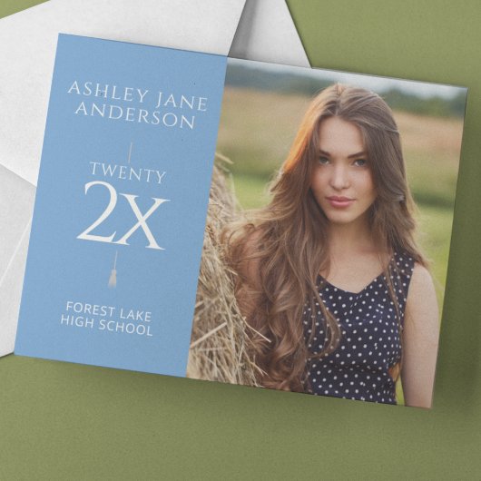 シックな卒業淡い色のブルー写真の発表 ノートカード