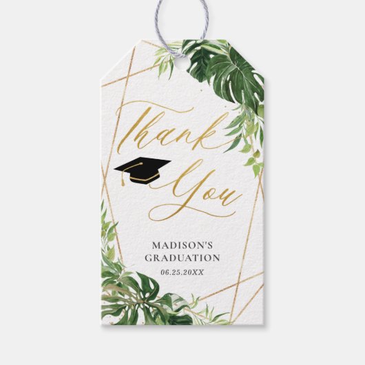 シックな卒業熱帯緑の幾何学的な恩恵 ギフトタグ (正面)