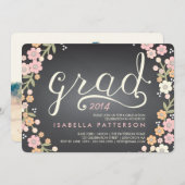 シックな卒業生の黒板の花の写真の卒業 招待状 (正面/裏面)