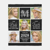 シックな卒業生5フォトコラージュ感動的ブラック フリースブランケット (正面)