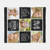 シックな卒業生5フォトコラージュ感動的ブラック フリースブランケット (正面(横))