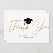 シックな卒業金ゴールドキャップありがとうスクリプト サンキューカード (正面/裏面)