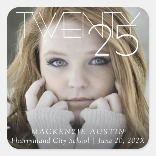 シックな卒業 |クラシックScript Grad Photo スクエアシール (正面)