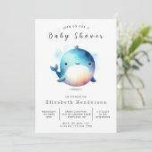 シックな印刷可能なクジラの赤ちゃんシャワー 招待状 (スタンド正面)